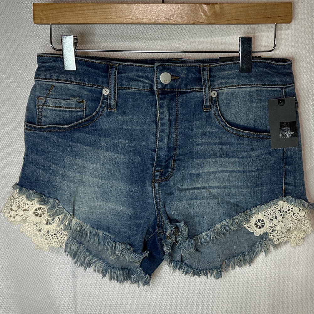 Denim Blue Jean Shorts with Lace Accents
